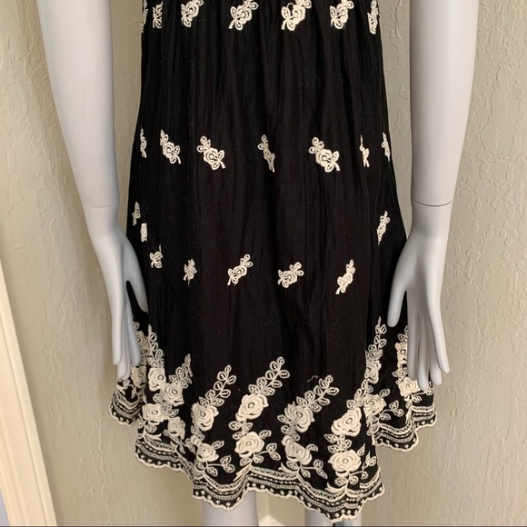 KAREN KANE Embroidered Floral Sleeveless Dress Cotton Black & Creme - Picture 12 of 16